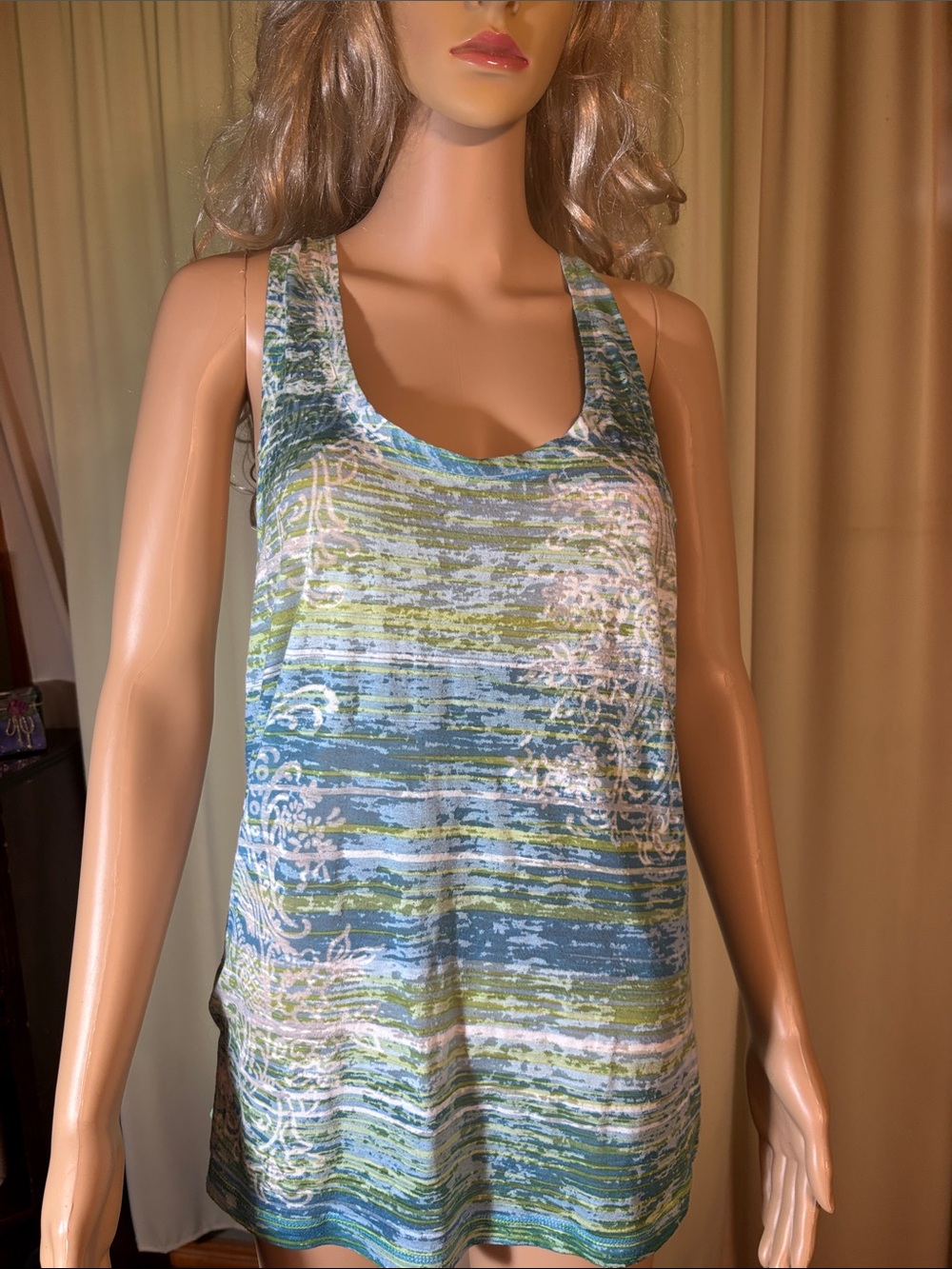Blue & Green Striped Sleeveless Tank Top